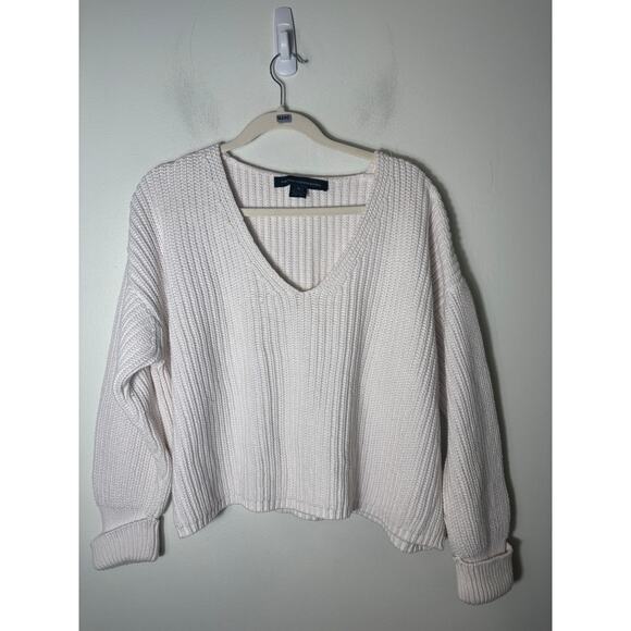 French Connection White Loose Knit Cropped Sweater Sz S - Picture 1 of 2